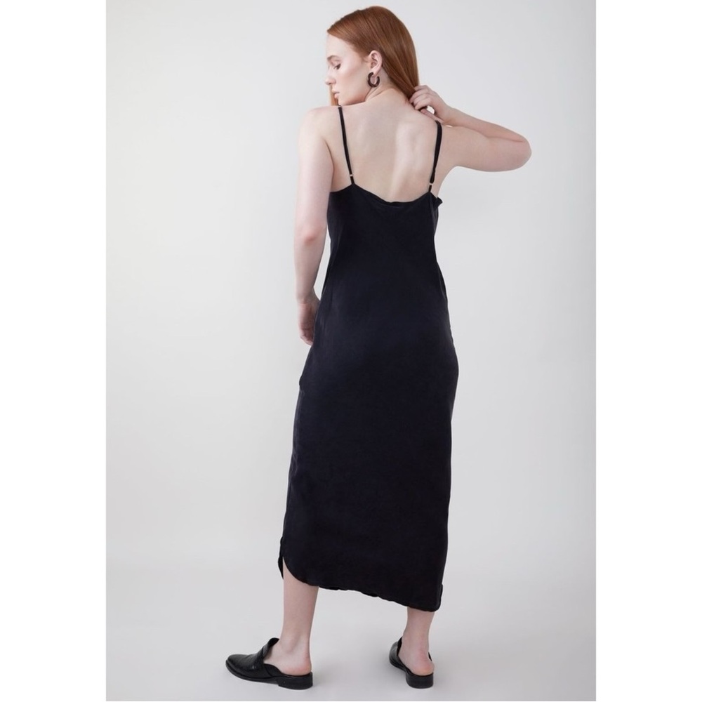 OZMA of California Long Cupro Slip Dress - Black Sleeveless V-Neck Midi Dress - Picture 2 of 13